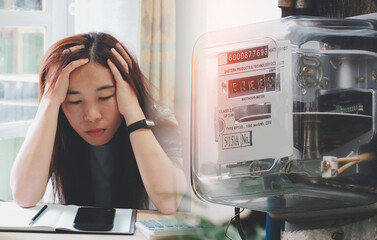 Woman is shocked from the rising energy costs and the bill she received for heat and electricity...