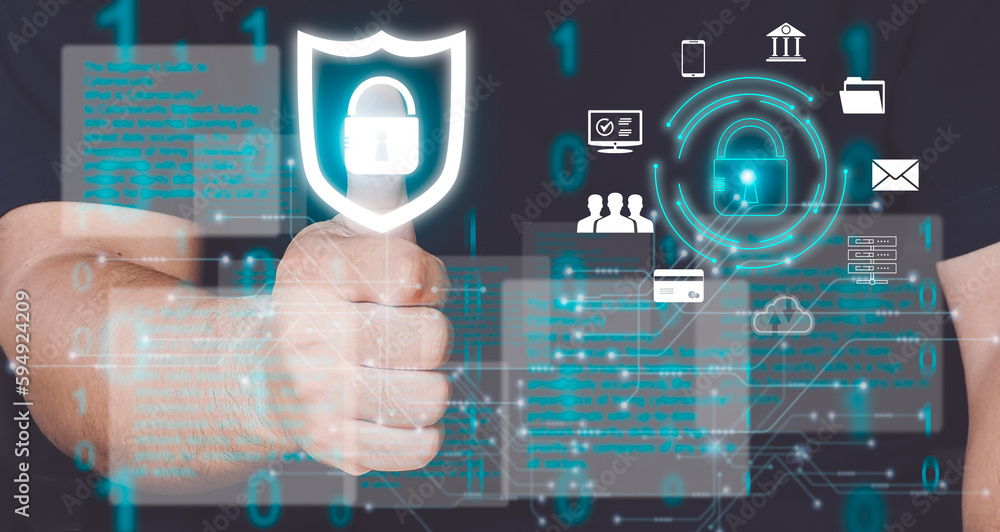 Poster cybersecurity concept, user privacy security and encryption, secure internet access future technolog