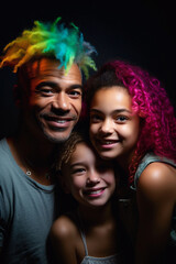Obraz premium Colorful Joy: A Vibrant Collection of People Celebrating Life in Rainbow Hues, Enhanced by Generative AI Art, Including Children and Pets, Generative AI, Generativ, KI