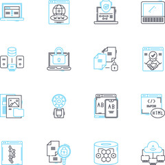 Information Protection linear icons set. Encryption, Privacy, Security, Cybersecurity, Firewall, Antivirus, Authentication line vector and concept signs. Authorization,Access,Backup outline