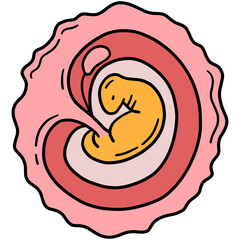 Embryo in the womb pink hand drawn illustration