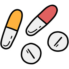 Pills and medicine in doodle cartoon style