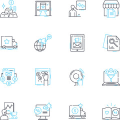 Promotion campaigns linear icons set. Marketing, Advertising, Branding, Sales, Social media, Promotion, Endorsement line vector and concept signs. Campaign,Publicity,Print media outline illustrations