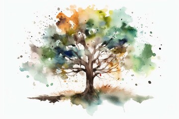 Obraz na płótnie Canvas watercolor painting tree. png white background. Generative AI