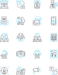 Video ads linear icons set. Advertisements, Commercials, Marketing, Promotions, Branding, Advertising, Content line vector and concept signs. Video,Messages,Promos outline illustrations