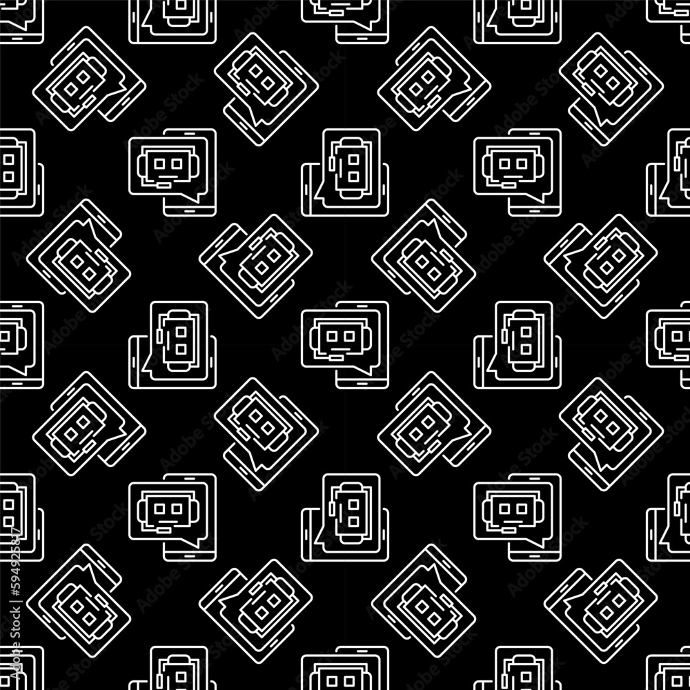 Poster smartphone with chatbot speech bubble vector dark line seamless pattern