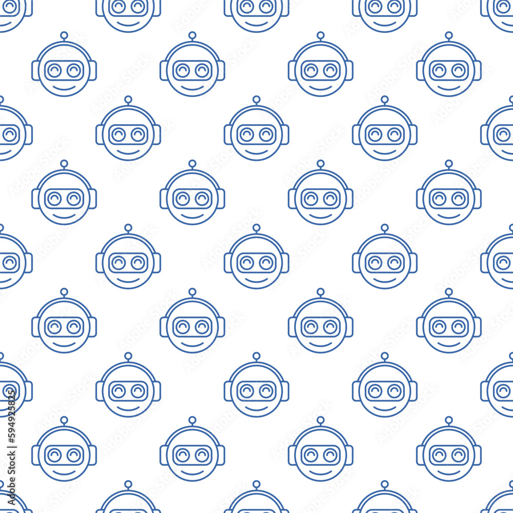 Poster smiling chatbot head vector concept outline seamless pattern