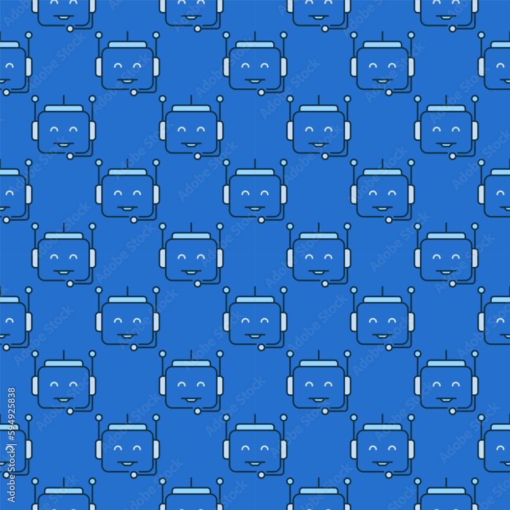 Poster robot chatbot head vector colored seamless pattern