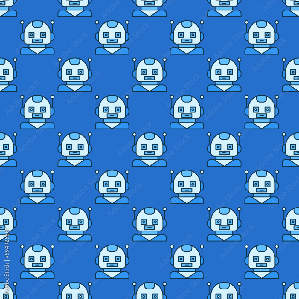 Poster funny robot chatbot vector concept blue seamless pattern
