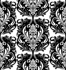 Vector damask seamless pattern background. Classical luxury old fashioned damask ornament, royal victorian seamless texture for wallpapers, textile, wrapping. Exquisite floral baroque template.	
