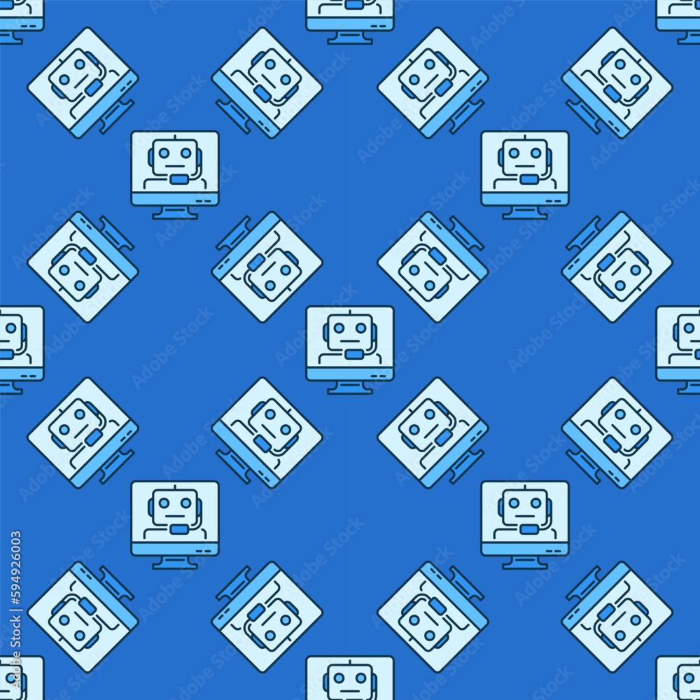 Poster chatbot on computer screen online chat colored seamless pattern