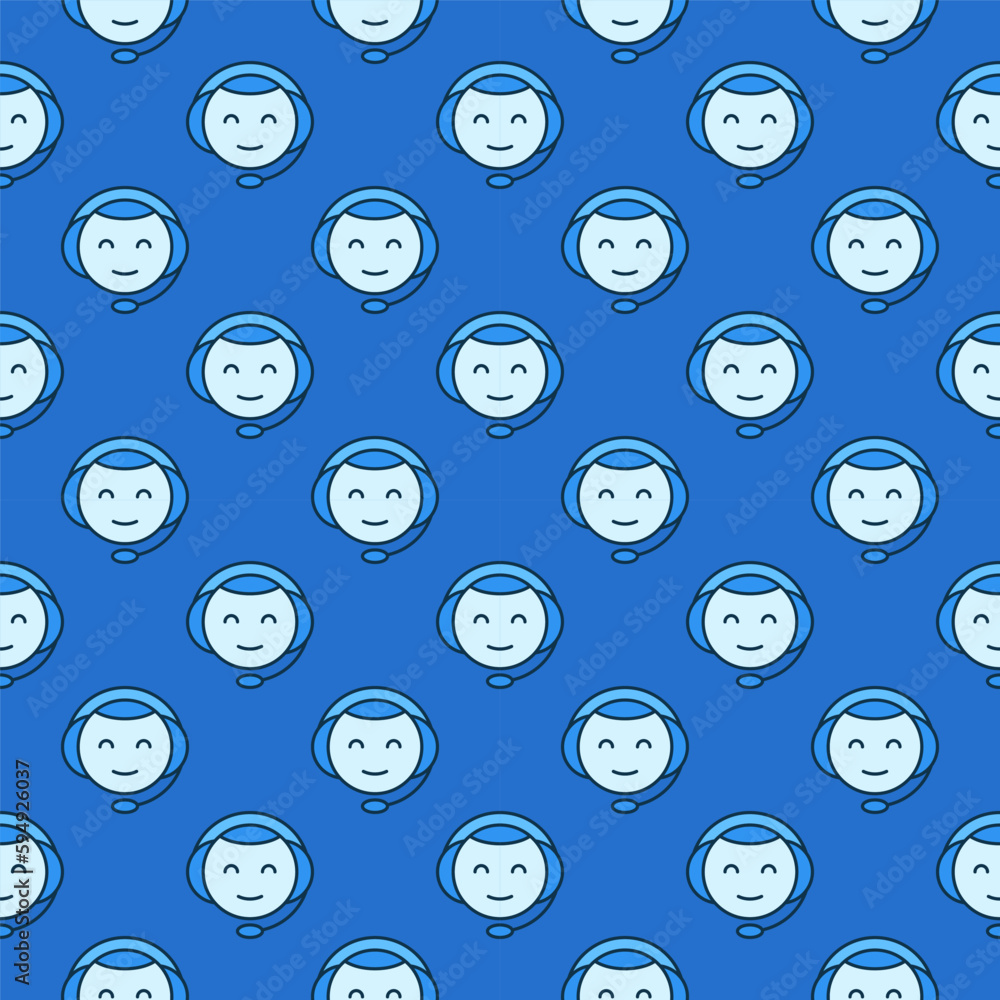 Poster chatbot head with headset vector colored seamless pattern