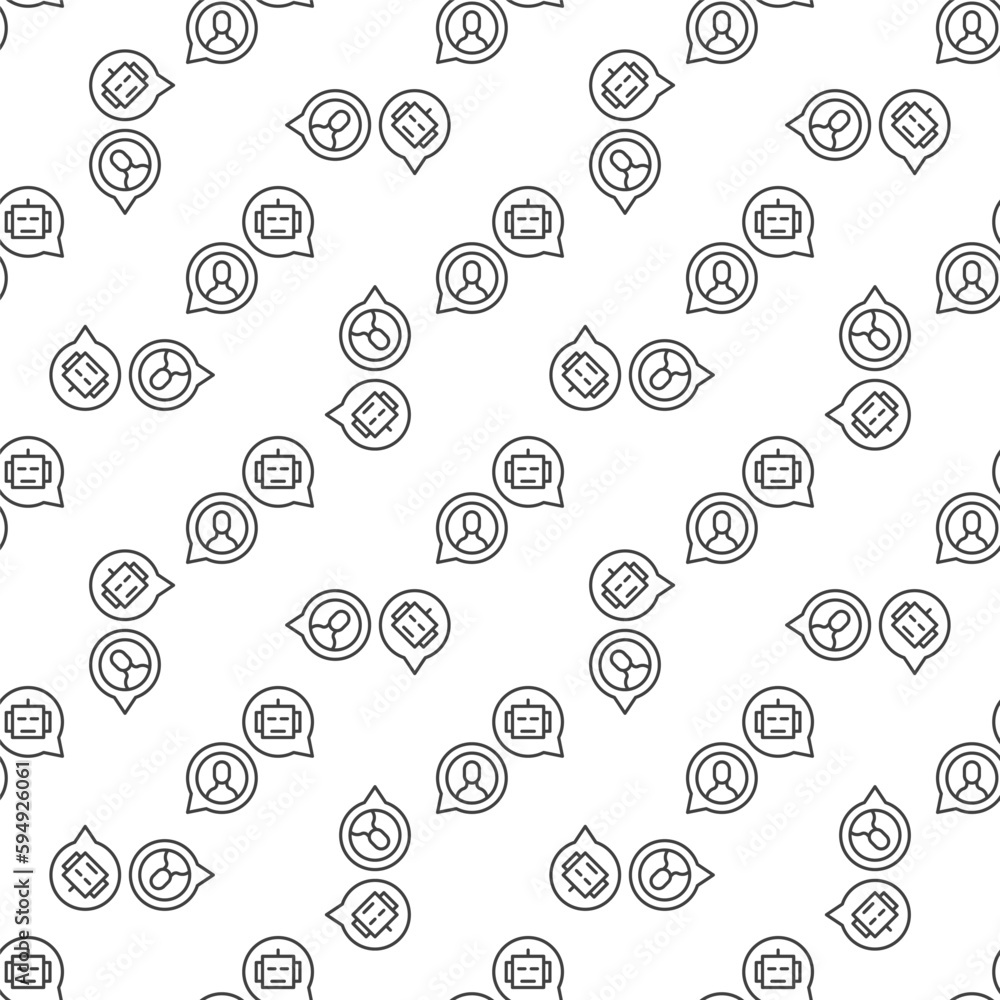 Poster Chatbot and Man in Speech Bubbles vector concept line seamless pattern