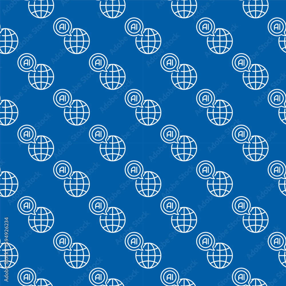 Aufkleber earth globe with ai speech bubble vector artificial intelligence blue line seamless pattern