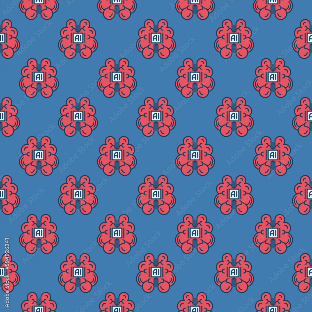 Aufkleber artificial intelligence red brain vector ai mind colored seamless pattern