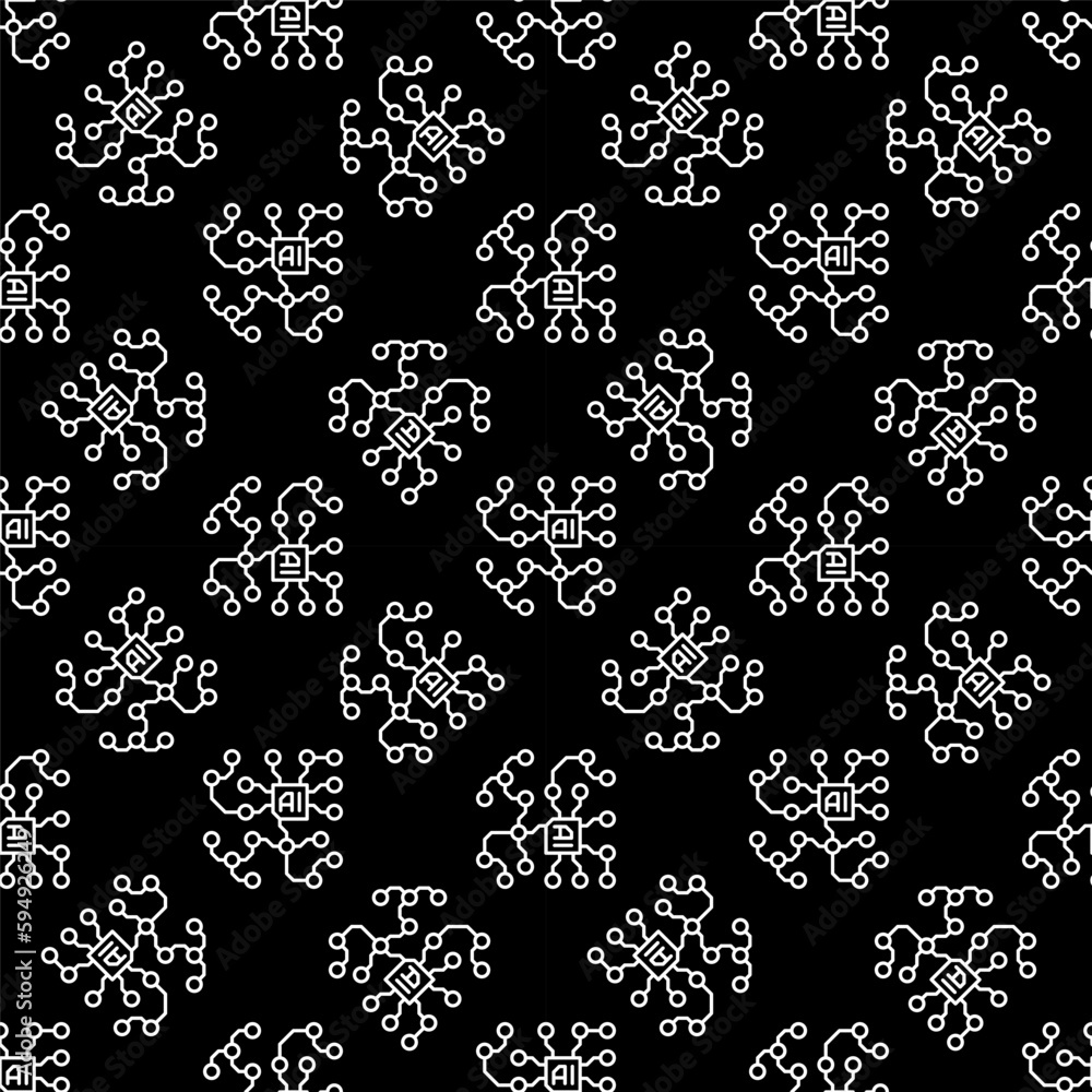 Aufkleber artificial intelligence outline dark seamless pattern or ai vector background