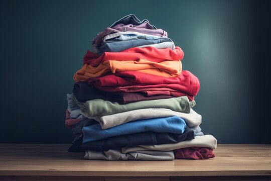 Pile Of Dirty Clothes Of Various Colors. For Laundry Illustration. Generative Ai