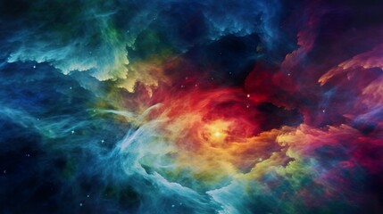 Beautiful space background. Nebula blast. Multicolored space clouds. Space backdrop. Science fiction backdrop. Fantastic cosmic wallpaper. Generative AI illustration.