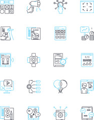 Customer outreach linear icons set. Engagement, Communication, Connection, Reach, Relationship, Interaction, Response line vector and concept signs. Interaction,Feedback,Satisfaction outline