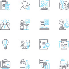 Profit strategy linear icons set. Optimization, Revenue, Growth, Efficiency, Performance, Scalability, Investment line vector and concept signs. Sustainability,Streamlining,Diversification outline