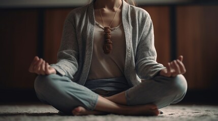 Woman lifestyle balanced practicing meditate and zen. AI generated