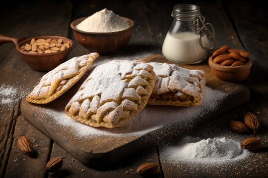 traditional dessert homemade loaves with powdered sugar and nuts tyrolean pie, created with generative ai