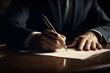 Close up, businessman signing  business deal contract - obrazy, fototapety, plakaty