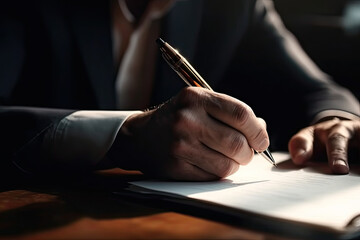 Close up, businessman signing business deal contract