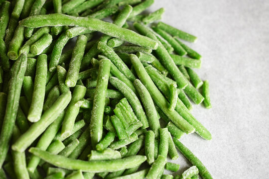 Heap of frozen green beans
