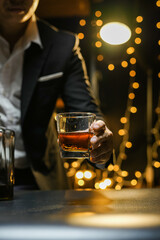 Bartender Serve Whiskey, on wood bar, 