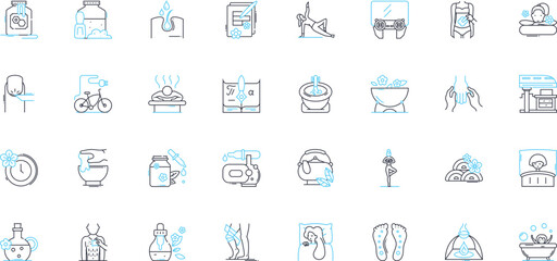 Quiet solitude linear icons set. Tranquility, Solitude, Calmness, Serenity, Peacefulness, Isolation, Seclusion line vector and concept signs. Reflection,Meditation,Contemplation outline illustrations