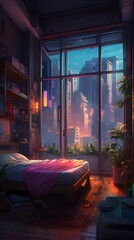 night scene from bedroom window, generated Ai