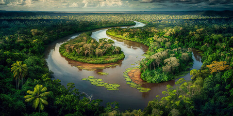 Fototapeta na wymiar Top view of the vast Amazon jungle - Generative AI