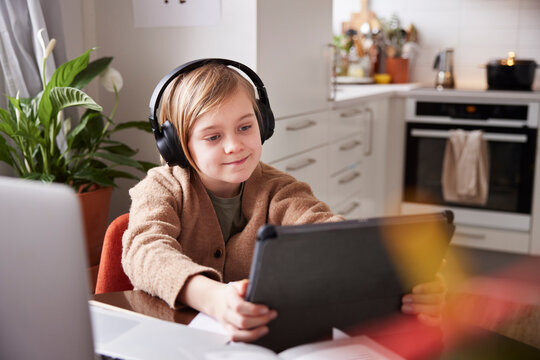 Girl doing homework at home
