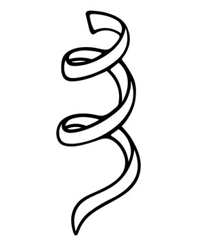 Serpentine in the form of a spiral. Sketch. Vector illustration. Decorative ribbon for holiday decoration. Cute curl. Doodle style. Coloring book for children. Outlines on an isolated background. 