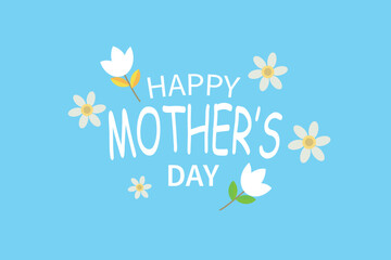 Fototapeta na wymiar Happy mother's day greeting card design with flower and typography letter on blue background. celebration illustration template for banner, flyer, invitation, brochure, poster