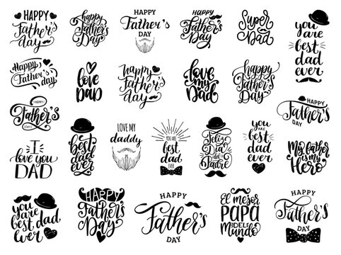 Happy Fathers Day hand lettering set in vector
