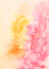 Obraz premium Pink, yellow, orange watercolor stains background, invitation card decor, social media post texture