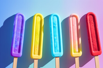 A set of colorful ice cream on a stick, popsicle. Generative AI.