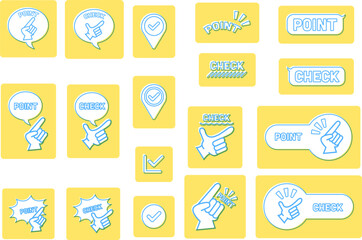 チェックとポイントのハンドサインの版ずれアイコンセット