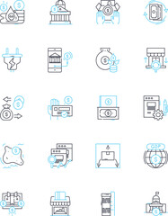 Trade slump linear icons set. Downturn, Recession, Decline, Stagnation, Sluggishness, Reduction, Depression line vector and concept signs. Contraction,Dip,Decrease outline illustrations