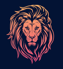 Lion face front view logotype line art eps vector art image illustration. Lion head with mane hair business company logo design and brand identity graphic.