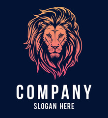 Lion head logo template design line art vector illustration isolated on white and dark backgrounds. Lion face with mane hair brand identity logotype design.