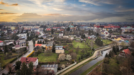 Fototapeta na wymiar City of Sieradz seen from above, Poland, cartography, house, 