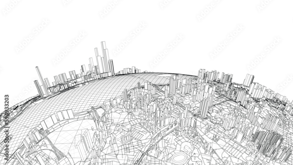 Poster 3d city sphere. vector rendering of 3d