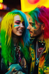 Obraz premium Colorful Joy: A Vibrant Collection of People Celebrating Life in Rainbow Hues, Enhanced by Generative AI Art, Including Children and Pets, Generative AI, Generativ, KI