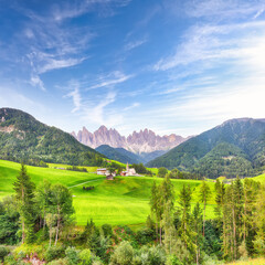 Fabulous scene of magnificent Santa Maddalena village in Dolomites.