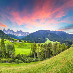 Marvelous scene of magnificent Santa Maddalena village in Dolomites.