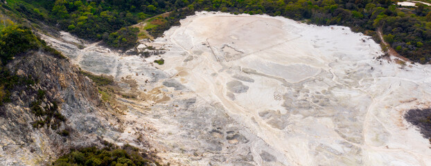 Aerial view of Solfatara of Pozzuoli, near Naples, Italy. It is a dormant volcano and part of the...