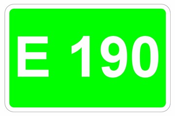 Illustration eines Europastraßenschildes der E 190 in Europa